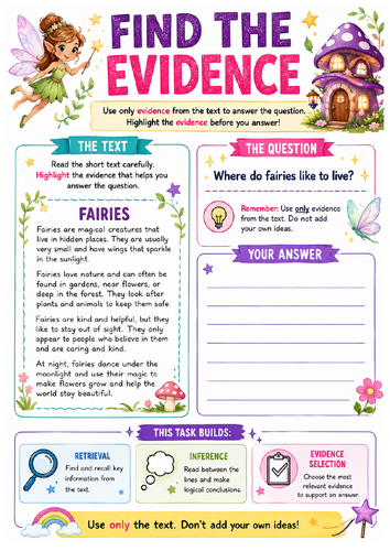 Find the Evidence – Fairies Reading Comprehension Activity