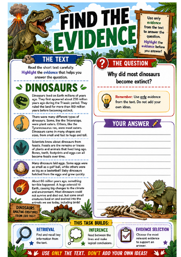 Find the Evidence – Dinosaurs Reading Comprehension Activity