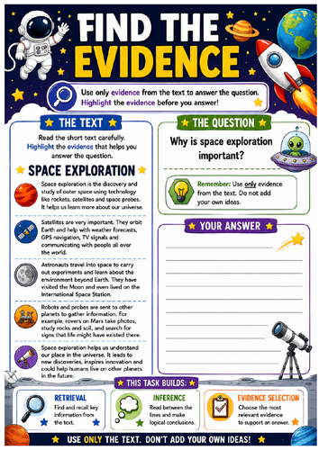 Find the Evidence – Space Exploration Reading Comprehension Activity