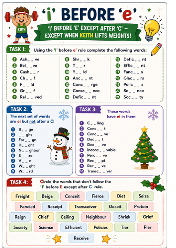I Before E… Except After C! | Fun Grammar & Spelling Worksheet | KS2 & KS3 | SPaG | Literacy