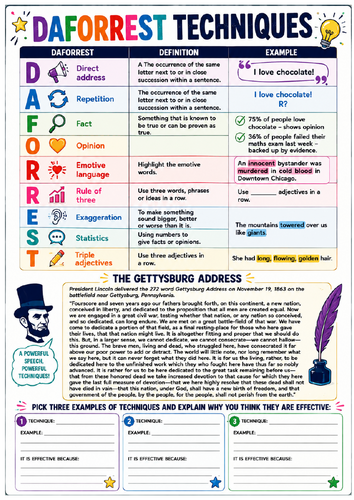 DAFORREST Techniques Worksheet | Persuasive Writing Devices