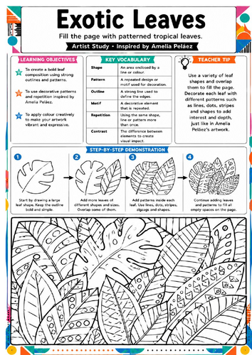 Amelia Peláez Exotic Leaves Art Worksheet | KS3 Botanical Pattern Activity