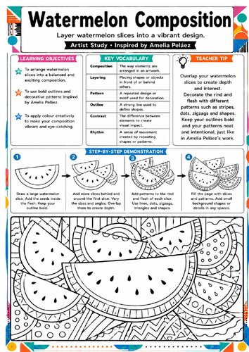 Amelia Peláez Watermelon Composition Worksheet | KS3 Art & Pattern Activity