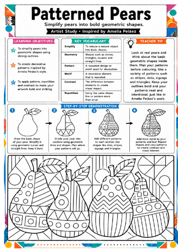 Amelia Peláez Patterned Pears Art Worksheet | KS3 Still Life & Pattern Activity