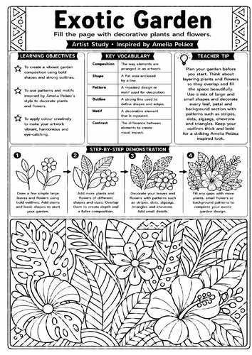 Amelia Peláez Exotic Garden Art Worksheet | KS3 Botanical Pattern Activity
