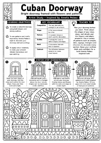 Amelia Peláez Cuban Doorway Art Worksheet | KS3 Architecture & Pattern Activity