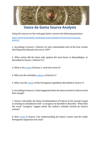 Vasco da Gama Source Analysis Worksheet