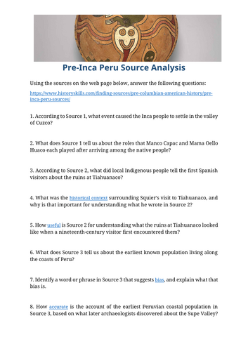Pre-Inca Peru Source Analysis Worksheet