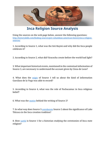 Inca Religion Source Analysis Worksheet