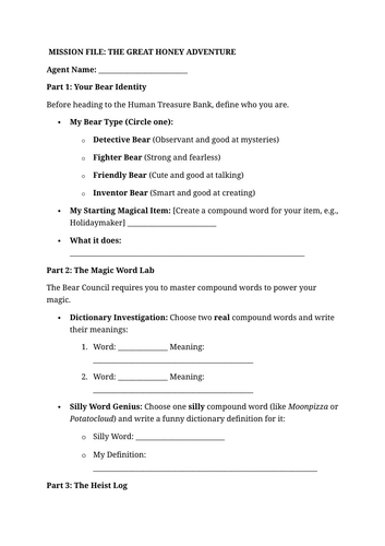 Roleplay activity KS1 (compound words and report writing)