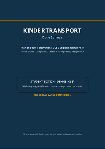 Complete 50-page study guide to Diane Samuels’ Kindertransport. Designed for Modern Drama in Compon