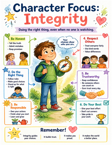 Character Focus Integrity I Educational Poster I Classroom Decor