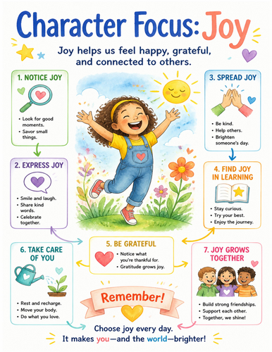 Character Focus Joy I Educational Poster I Classroom Decor