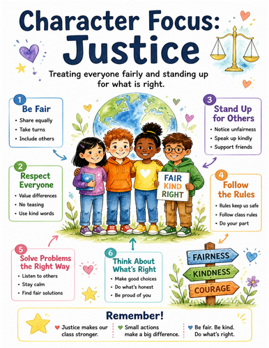 Character Focus Justice I Educational Poster I Classroom Decor