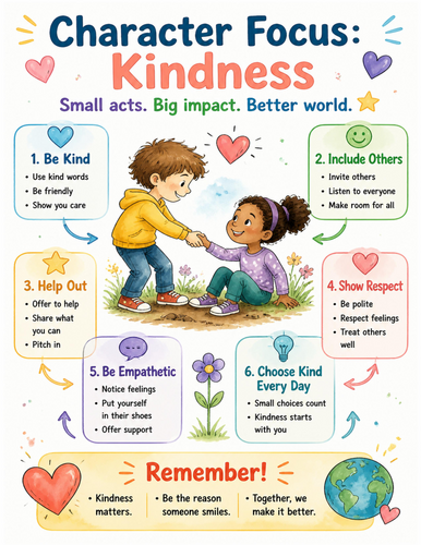 Character Focus Kindness I Educational Poster I Classroom Decor