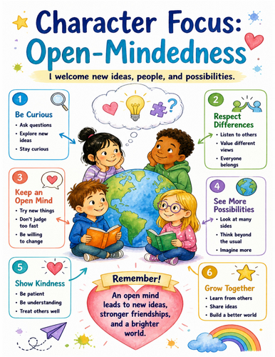 Character Focus Open-Mindedness I Educational Poster I Classroom Decor