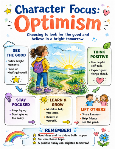 Character Focus Optimism I Educational Poster I Classroom Decor