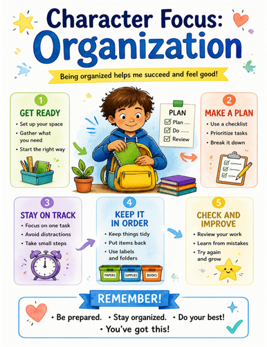 Character Focus Organization I Educational Poster I Classroom Decor