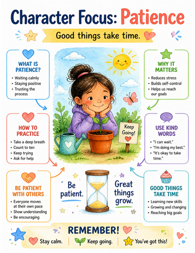 Character Focus Patience I Educational Poster I Classroom Decor