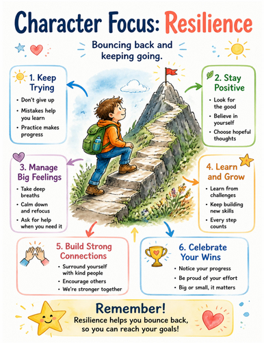 Character Focus Resilience I Educational Poster I Classroom Decor