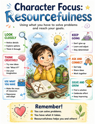 Character Focus Resourcefulness I Educational Poster I Classroom Decor