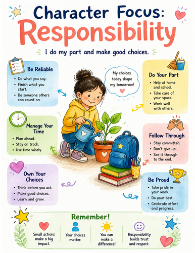 Character Focus Responsibility I Educational Poster I Classroom Decor