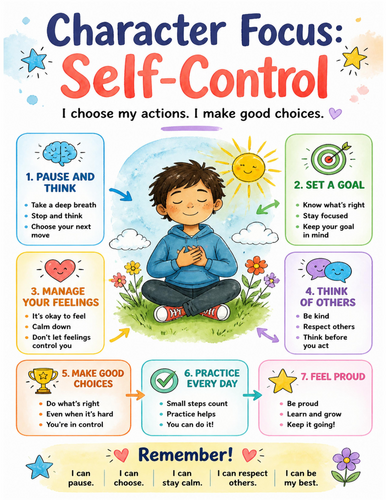 Character Focus Self-Control I Educational Poster I Classroom Decor