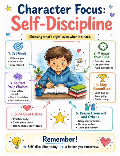 Character Focus Self-Discipline I Educational Poster I Classroom Decor