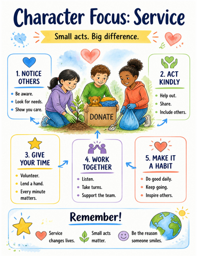 Character Focus Service I Educational Poster I Classroom Decor