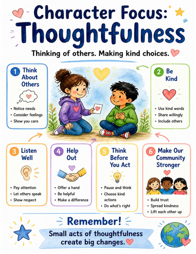 Character Focus Thoughtfulness I Educational Poster I Classroom Decor