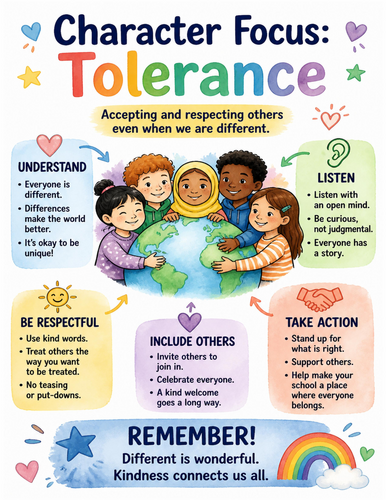 Character Focus Tolerance I Educational Poster I Classroom Decor