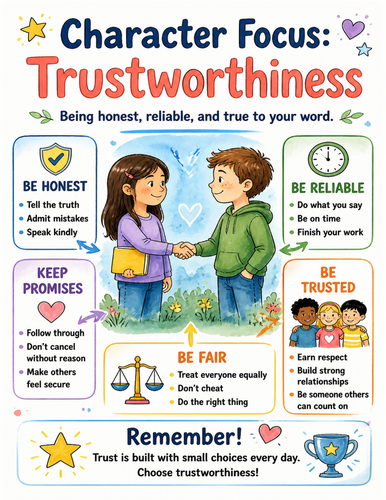 Character Focus Trustworthiness I Educational Poster I Classroom Decor