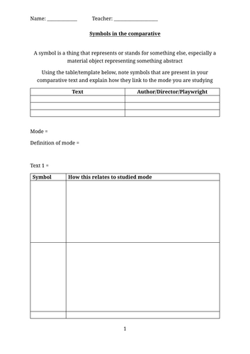 Symbolism worksheet - comparative