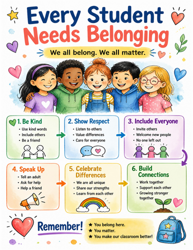 Every Student Needs Belonging I Educational Poster I Classroom Decor