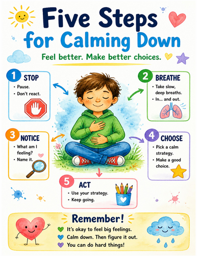 Five Steps for Calming Down I Educational Poster I Classroom Decor