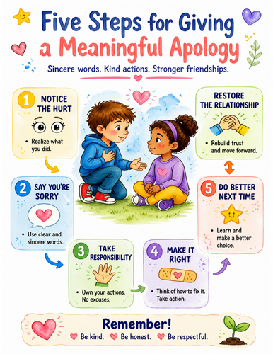 Five Steps for Giving a Meaningful Apology I Educational Poster I Classroom Decor