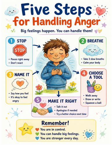 Five Steps for Handling Anger I Educational Poster I Classroom Decor