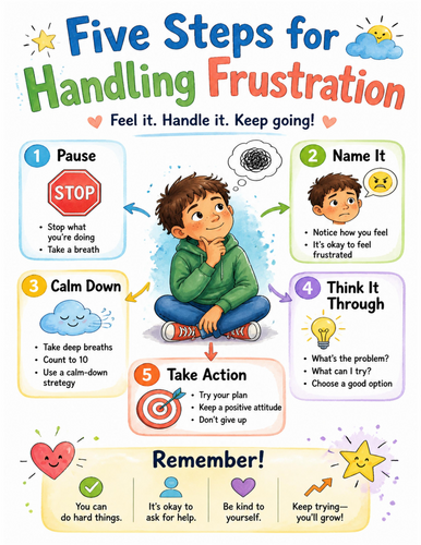 Five Steps for Handling Frustration I Educational Poster I Classroom Decor