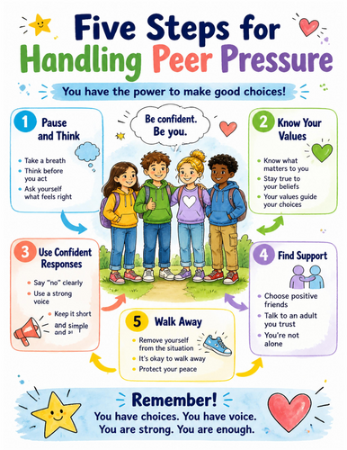Five Steps for Handling Peer Pressure I Educational Poster I Classroom Decor