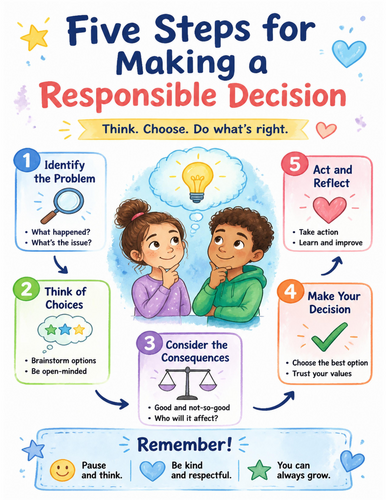 Five Steps for Making a Responsible Decision I Educational Poster I Classroom Decor