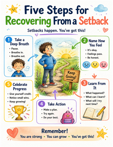 Five Steps for Recovering From a Setback I Educational Poster I Classroom Decor