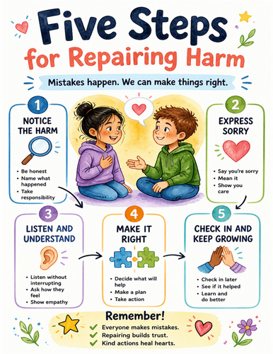 Five Steps for Repairing Harm I Educational Poster I Classroom Decor