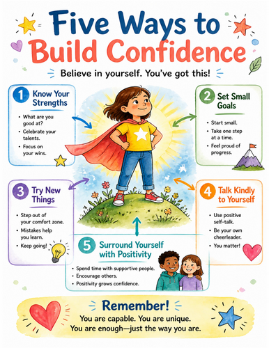 Five Ways to Build Confidence I Educational Poster I Classroom Decor