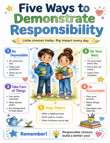Five Ways to Demonstrate Responsibility I Educational Poster I Classroom Decor