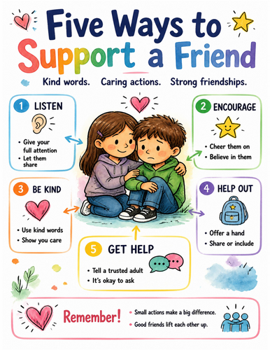 Five Ways to Support a Friend I Educational Poster I Classroom Decor