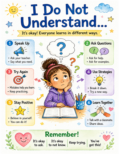 I Do Not Understand… I Educational Poster I Classroom Decor