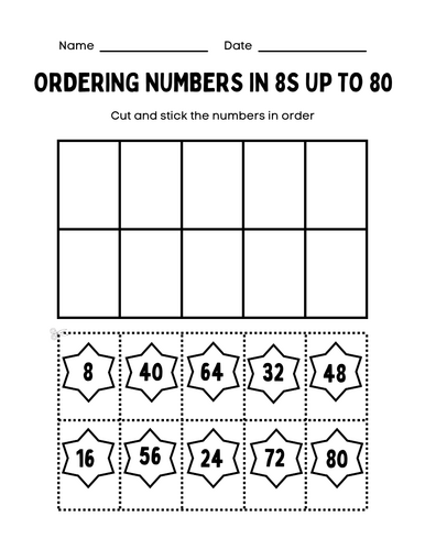 Ordering numbers in 8s up to 80