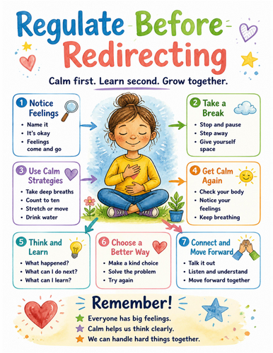 Regulate Before Redirecting I Educational Poster I Classroom Decor