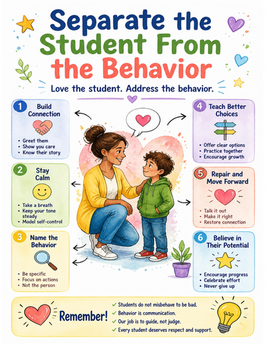 Separate the Student From the Behavior I Educational Poster I Classroom Decor