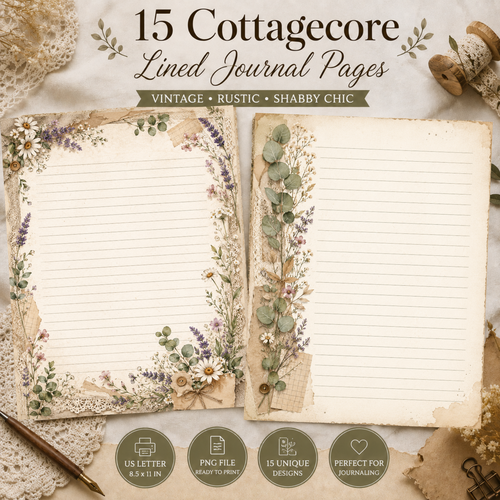 Journal Filler Pages | Cream Pages Journal | Illustrated Pages Journal | Printable Writing Paper